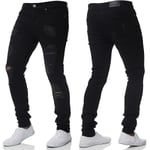 Men's Solid Ripped Jeans Black S