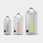 Silva Drybag set / vattentäta packpåsar TPU-V, 70D, 6/12/24 liter, med ventil & pannlampsfäste, transparent/lila/orange/gul, 3-pack