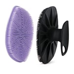 HieerBus Silicone Face Scrubber, Facial Cleansing Brush Silicone Face Wash Brush,Gentle Exfoliator Pad & Massager, for Men Women Cleansing and Exfoliating(Black+Purple）