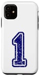 Coque pour iPhone 11 1 numéro vintage bleu sport universitaire