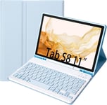 Étui Clavier Tablette Pour Samsung Galaxy Tab S8 2022/Tab S7 11"" 2020,Housse Clavier Magnétique Bluetooth Sans Fil Pour Samsung Galaxy Tab S8/S7 (Sm-T870/X700) (Bleu)