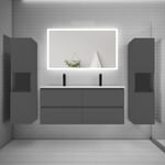 Ensemble meuble double vasque L.120cm + lavabo + LED miroir + 2 colonne,anthracite.easy