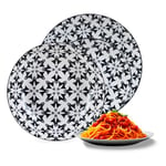 Avilia Service d'assiettes 18 pièces en porcelaine résistante fantaisie blanche et noire – Idéal pour 6 personnes pour servir premier, deuxième et sucré – Set composé de assiettes plates, fonds et