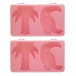 2 x Ice Lolly Maker Set Reusable Sticks Lid Palm Tree Toucan Mould Tropical Pink