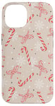 Coque pour iPhone 14 Coquette de Noël en forme de canne à sucre d'orge beige neutre