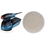 Bosch Professional GEX 125-1 AE Ponceuse Excentrique GEX 125-1 AE (Plateau de Ponçage Diamètre 125 mm, 250 W) & Bosch Tampon de polissage en laine d'agneau (Ø 125 mm, système auto-agrippant)