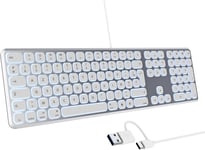 Clavier Pour Macbook Clavier Usb Rétroéclairé Filaire Azerty Avec Pavé Numérique,Magic Keyboard Silencieux Multimédia,Adaptateur Usb/Usb-C,Compatible Avec Pc,Mac Air/Pro 2017-2023