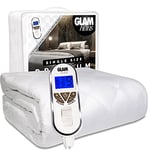 GlamHaus Single Size Electric Blanket - Fitted Mattress Bed Cover - White Premium Diamond-Quilted - Heat Settings for Feet and Body, Timer & Machine Washable