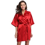 GROPC Women Satin Dressing Gown,Valentines Day Sexy Lingerie Silk Silky Solid Color V Neck Babydoll Plus Size Kimono Bridal Wedding Short Robe Dress Bathrobe Nightie Sleepwear For Friend Gift,Red,S