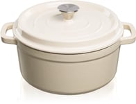 Cast Iron Pot Grand Feu, Minimalist Design "Casserole" With Lid, 3.5L, White