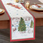 Elrene Chemin de Table en Tissu Père Noël en traîneau enneigé, Polyester, Multicolore, 177,8 x 33 cm (Lot de 1)