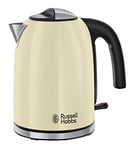 Russell Hobbs Cream Stainless Steel 1.7L Cordless Electric Kettle with black handle (Fast Boil 3KW, Removable washable anti-scale filter, Pull to open hinged lid, Perfect pour spout) 20415