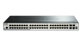 D-LINK – Gigabit Stackable SmartPro kytkin, L2, 10/100/1000Mbps, 48xRJ45, 4xSFP + 10G, PoE, musta 