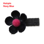 2pcs Baby Flower Hairband Princess Hair Clip Pompon Headband Navy Blue Hairpin
