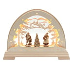 Dekohelden24 Arche Ronde en Bois avec Bande LED - Motif : Hommes de la forêt sculptés à la Main - Teinté - Arc Lumineux à l'intérieur - Environ 48 x 5 x 37 cm, 37 cm