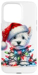 iPhone 15 Pro Max West Highland White Terrier Dog Santa Hat Christmas Lights Case