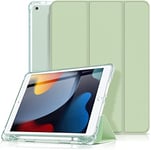 Visaccy Couverture iPad Compatible avec iPad 9e Génération 2021 10.2" / 8e 2020 / 7e 2019 avec Stylus Chest [Auto Wake/Sleep] Semi Transparent Doux TPU, Matcha