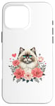 Coque pour iPhone 16 Pro Max Roses Flowers Himalayan Cat