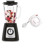 Moulinex Blender mixeur électrique, Bol verre 1,75 L, Puissance 800 W & Easy Max Batteur électrique, Commande unique, Ergonomique, Compact, 2 fouets, 2 vitesses ABM11A30