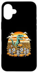 Coque pour iPhone 16 Plus Costume d'Halloween amusant de dinosaure T-Rex chats et citrouilles