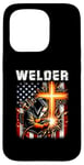 Coque pour iPhone 15 Pro Soudeur Drapeau Américain Soudage Foi Croix Chrétienne Religieuse