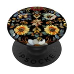 Beau motif abeilles et fleurs noires PopSockets PopGrip Adhésif