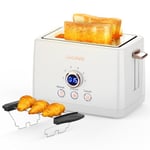 Toaster 2 Slice - ZACHVO Bread Toaster with Countdown Timer, 6 Browning Setting, White Toaster with Warming Rack Removable Crumb Tray, High Lift, Reheat, Defrost, for Busy Mornings Family Breakfasts