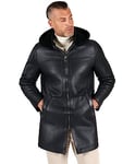 D'Arienzo Blouson Cuir Mouton Noir Homme avec Capuche Agneau Blouson Col Haut Cuir Véritable Made in Italy Liam 52/XL/Noir