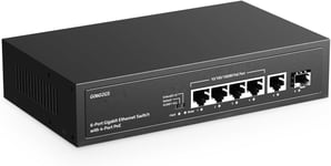 6 Port Gigabit PoE Switch,4 PoE 1 Uplink 1 SFP,100/1000Mbps,IEEE802.3af/at,Max 65W,VLAN basé sur Les Ports,Extension PoE 250m,commutateur Ethernet Non géré sans Ventilateur