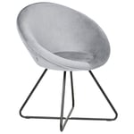 Petit Fauteuil Chaise Design en Velours Gris Clair avec Pieds en Métal Croisés