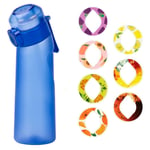 Smaksatt vattenflaska med 7 smakpods Air Water Up flaska Frostad svart 650 ml Air Starter Up set Vattenkopp för camping Sport Blue