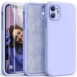 HATOSHI 3 in 1 for iPhone 11 Phone Case, with 2 Pack Screen Protector, [Upgraded Full Camera Protection] Liquid Silicone Silky-Soft Touch Slim Shockproof [Anti-Scratch] [Multi-Color], Light Purple