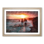 Big Box Art Twelve Apostles in Victoria Australia Painting Framed Wall Art Picture Print Ready to Hang, Oak A2 (62 x 45 cm)