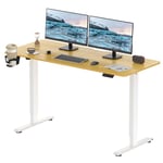 FitStand Electric Standing Desk 140x60cm Height Adjustable Standing Desk Sit Stand Desk Adjustable Desk Stand Up Desk With Smart Pannel for Home Office(White Frame+ Maple Desktop)