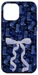 iPhone 13 Pro Max Womens Goth Moody Dark Blue Coquette Bow Howdy Cowboy Boots Case