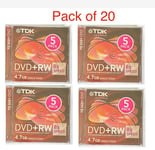 20 x Genuine TDK Blank DVD+RW Data discs 8x 4.7GB 120 mins Rewritable Jewel Case