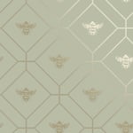 Geometric Honeycomb Bee Metallic Gold / Sage Green 13080 Animal Wallpaper