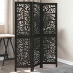 Room Divider 3 Panels Black Solid Wood Paulownia vidaXL