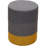 Rebecca Mobili Tabouret Repose-Pieds Pouf Rond Bois Tissu Jaune Gris 45x35x35