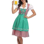 Tysk Oktoberfestdräkt för kvinnor Vuxen Dirndl Traditionell bayersk ölkarneval Fraulein Cosplay Grön Green