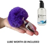 BUNNY TAIL METAL BUTT PLUG 1.6 Inch Plug Purple Fluffy Tail Sex Toy + £8 LUBE