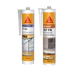 SIKA - Mastic Silicone - Spécial verre - Int & Ext - Ne jaunit pas - Transparent - 300ml + Mastic acrylique pour joints et fissures - Spécial maçonnerie, portes, fenêtres - Int & Ext - Blanc - 300ml