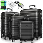 tillvex® Lot de 4 valises de voyage - Avec pèse-bagages, 8 sangles de valise et 4 étiquettes de bagage - Jeu de 4 roulettes - Valise à roulettes - Serrure TSA - Valise rigide à roulettes - Tailles