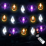 Halloween-lampor, 16FT 30 LED vattentät 3D pumpa Bat Ghost Batteridrivna ljusslingor med timer - 8 ljuslägen Fairy Light för fönster