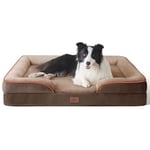 Bedsure Large Dog Sofa Bed - Washable Orthopedic Dog Beds and Couch with Removable Flannel Zipper Cover, Brown, 89x63x16cm