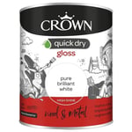 Crown Paint Gloss Pure Brilliant White Quick Dry Interior Exterior 2.5 Litre