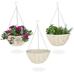 Relaxdays - Suspension pour plantes en lot de 3, panier tressé en osier, fait main, pot de fleurs HxD 12 x 25 cm, nature