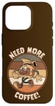 Coque pour iPhone 16 Pro Cafetière rétro vintage avec inscription « Running Need More Coffee »