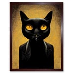 Black Cat Le Chat Noir Modern Mustard Art Print Framed Poster Wall Decor 12x16 inch