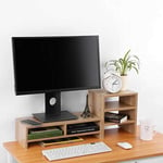 Support de moniteur, 2 niveaux en bois de bureau pour moniteur Riser ordinateur portable TV Screen Riser Organisateur de rangement de bureau avec étagère 3 couches pour bureau à domicile, 50 × 20 × 13,2 cm (noyer noir)